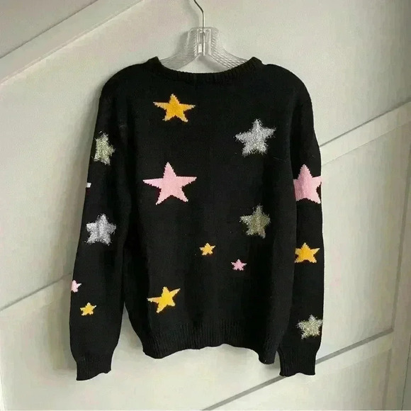 White Birch Celestial  Star Moon Multicolor Black Colorful Sweater size S - Picture 7 of 9